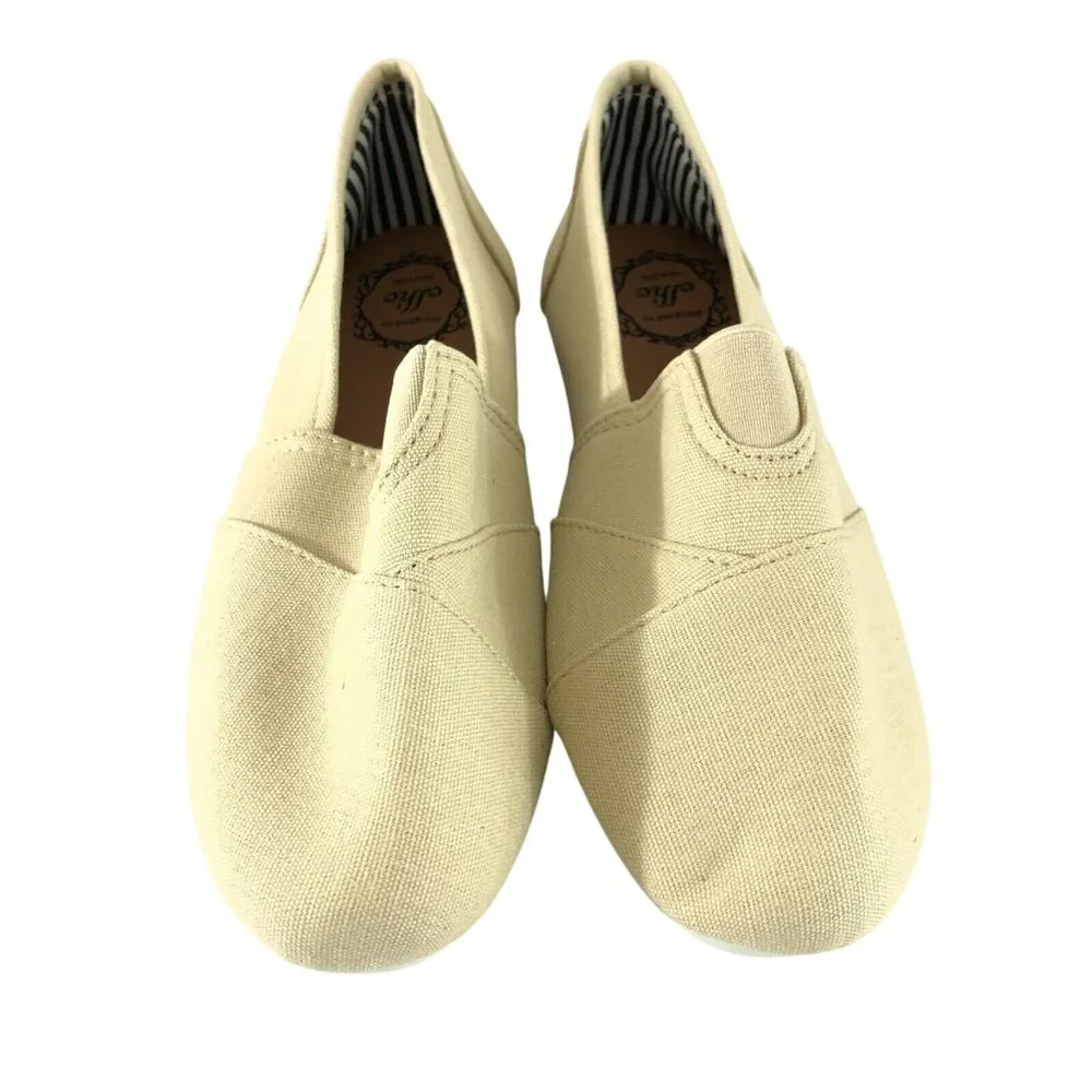 Ollio Womens Espadrille Flats Canvas Slip On Beige Size 7